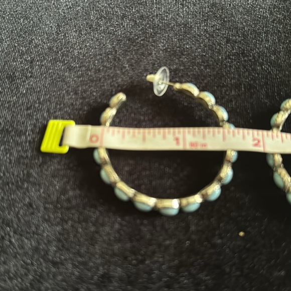 Faux Turquoise Hoop Earrings - Picture 2 of 2